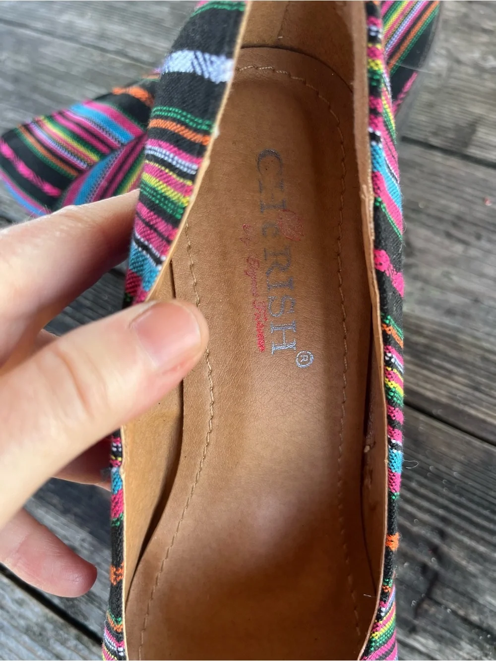 CH RISH SZ 6, Multicolor Striped Platform Wedges - Pink/Black great cond